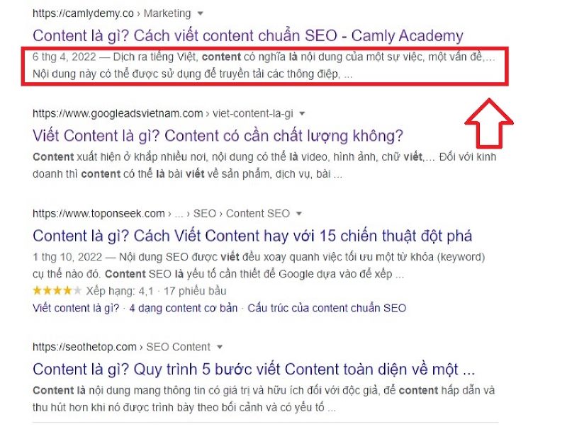 Thẻ Meta hiển thị trên công cụ tìm kiếm